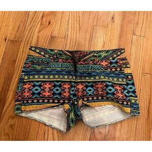 FOREVER 21 aztec‎ southwest jean shorts 28 frayed Boho Bright
